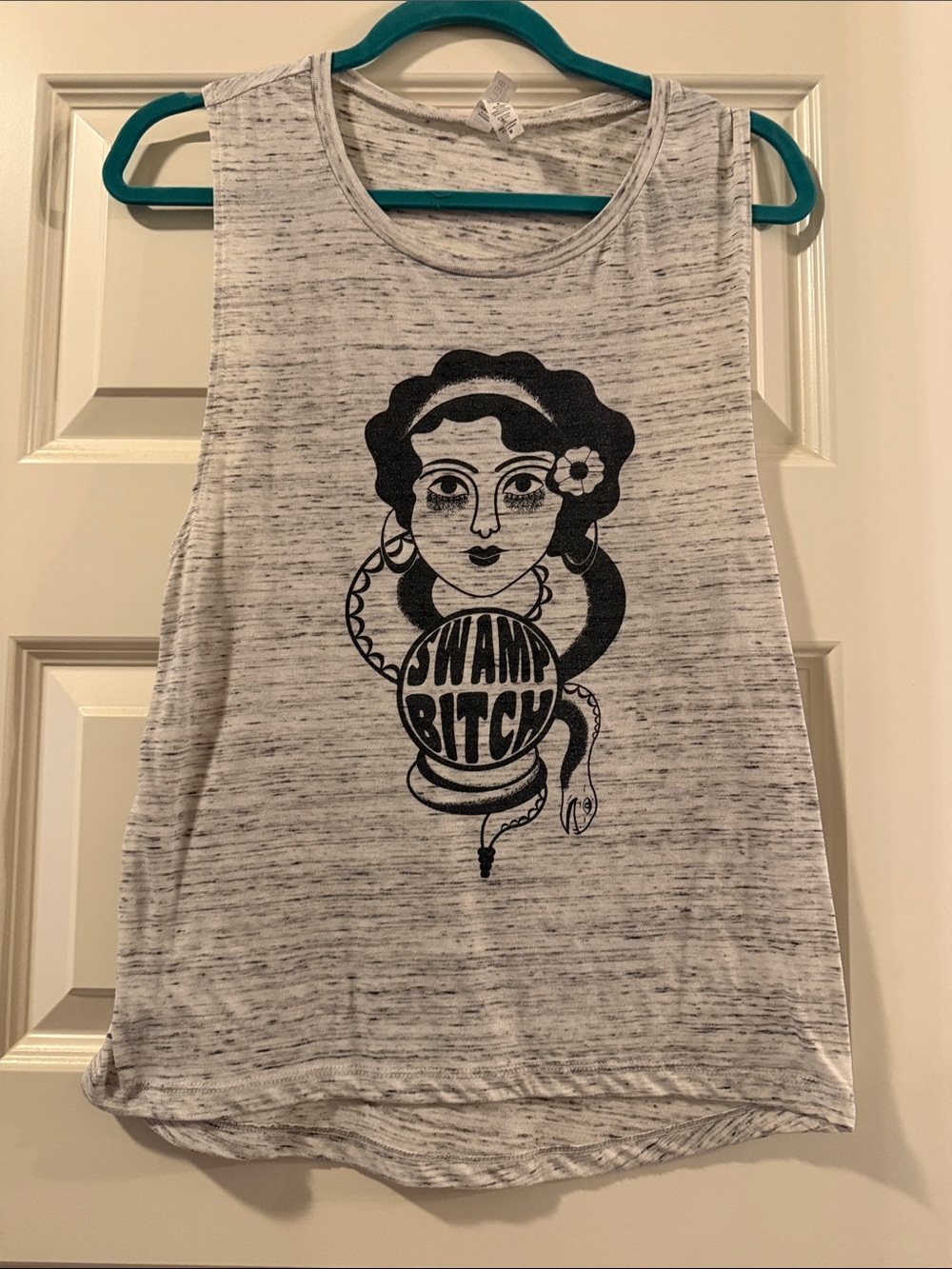 Bella Canvas White Heather Graphic Tank with Black Illustration